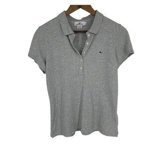 Vineyard Vines Womens Gray Short Sleeve Polo Shirt Size M Cotton Blend